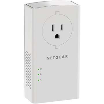 NETGEAR Powerline adapter Kit, 2000 Mbps Wall-plug, 2 Gigabit Ethernet Ports with Passthrough + Extra Outlet (PLP2000-100PAS), White