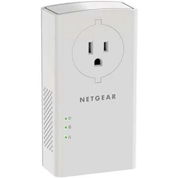 NETGEAR Powerline adapter Kit, 2000 Mbps Wall-plug, 2 Gigabit Ethernet Ports with Passthrough + Extra Outlet (PLP2000-100PAS), White