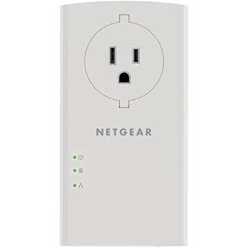 NETGEAR Powerline adapter Kit, 2000 Mbps Wall-plug, 2 Gigabit Ethernet Ports with Passthrough + Extra Outlet (PLP2000-100PAS), White