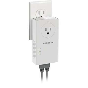NETGEAR Powerline adapter Kit, 2000 Mbps Wall-plug, 2 Gigabit Ethernet Ports with Passthrough + Extra Outlet (PLP2000-100PAS), White