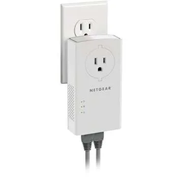 NETGEAR Powerline adapter Kit, 2000 Mbps Wall-plug, 2 Gigabit Ethernet Ports with Passthrough + Extra Outlet (PLP2000-100PAS), White