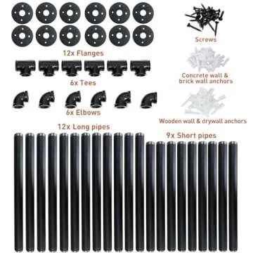 HITOMEN Industrial Iron Pipe Shelves, 3 Set 4-Tier 41.5" Tall 12" Depth, DIY Open Bookshelf Bookcase, Wall Mounted Vintage Retro Shelving, Rustic Farmhouse Pantry Kitchen Storage, Black Shelf Brackets