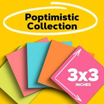 Post-it Notes 3x3 in 5 Pads America's #1 Favorite Sticky Notes, Poptimistic, Bright Colors, Clean Re...
