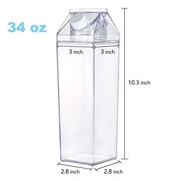 yarlung 4 Pack 34 Oz Milk Carton Water Bottle, Clear Plastic Milk Box Portable Leakproof Square Juic...