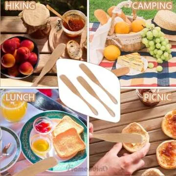 Framendino, 6 Pack Wooden Butter Spreaders Wood Cheese Peanut Jelly Jam Sandwich Cream Spreader Breakfast Dessert Condiment Spatula Spatulas for Kitchen Baking Tool Natural Color 6.5"