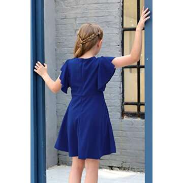 GORLYA Girl's Flutter Sleeve Stretchy A-Line Swing Flared Skater Party Dress with Pockets for 14 Yea...