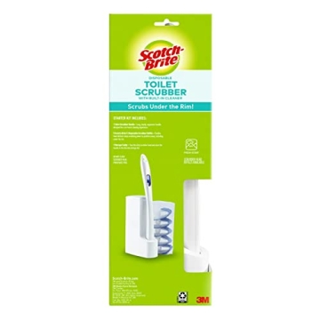 Scotch-Brite Disposable Toilet Scrubber Starter Kit, Disposable Refills with Built-In Bleach Alternative, Includes 1 Handle, Storage Caddy and 5 Refills
