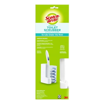 Scotch-Brite Disposable Toilet Scrubber Starter Kit, Disposable Refills with Built-In Bleach Alternative, Includes 1 Handle, Storage Caddy and 5 Refills
