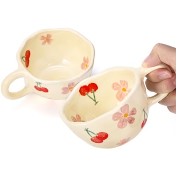 Yopay 2 Pack Handmade Ceramic Mug Set: Cute & Safe