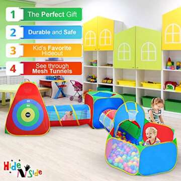 Hide N Side 5pc Kids Ball Pit Tents and Tunnels, Toddler Jungle Gym Play Tent with Play Crawl Tunnel...