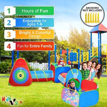 Hide N Side 5pc Kids Ball Pit Tents and Tunnels, Toddler Jungle Gym Play Tent with Play Crawl Tunnel Toy, for Boys Babies Infants Children, Indoor Outdoor Gift, Target Game w/ 4 Dart Balls