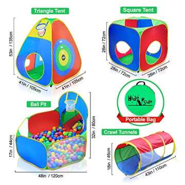 Hide N Side 5pc Kids Ball Pit Tents and Tunnels, Toddler Jungle Gym Play Tent with Play Crawl Tunnel Toy, for Boys Babies Infants Children, Indoor Outdoor Gift, Target Game w/ 4 Dart Balls