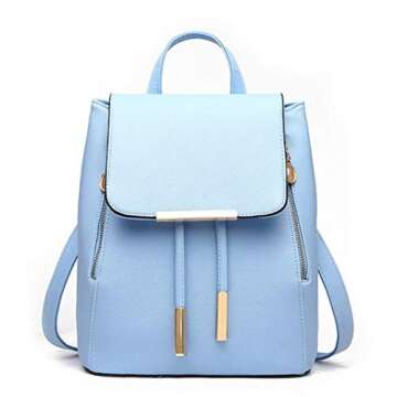 B&E LIFE Fashion Shoulder Bag Rucksack PU Leather Women Ladies Backpack Travel bag (Sky Blue)