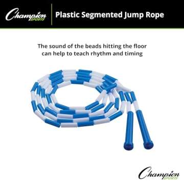 Champion Sports Classic Plastic Segmented Beaded Jump Ropes - Phys. Ed, Gym, Fitness and Recreational Use, 9'L, Blue/White