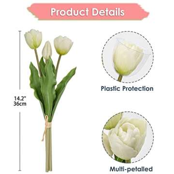 DILATATA 6 Pcs Artificial Tulips Flowers Cream Real Touch Fake Latex Tulips Flowers for Mother's Day...