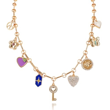 Gold Charm Necklace for Women with Cute Colorful Pendants