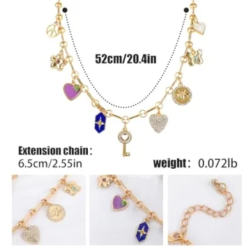 Gold Charm Necklace for Women with Cute Colorful Pendants