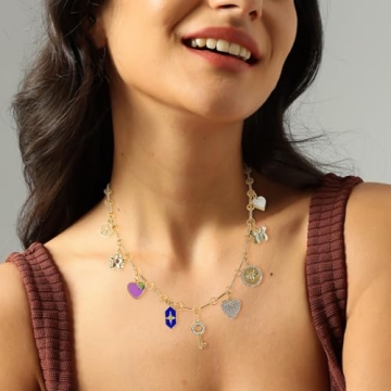 Gold Charm Necklace for Women with Cute Colorful Pendants
