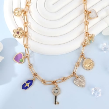 Gold Charm Necklace for Women with Cute Colorful Pendants