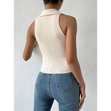 COZYEASE Women's Collared Ribbed Tank Knit Top Solid Ribbed Knit Sleeveless Casual Plain Summer Top ...