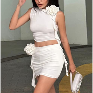 Y2K Ruffle Skirt Set Off Shoulder Tube Top Outfit