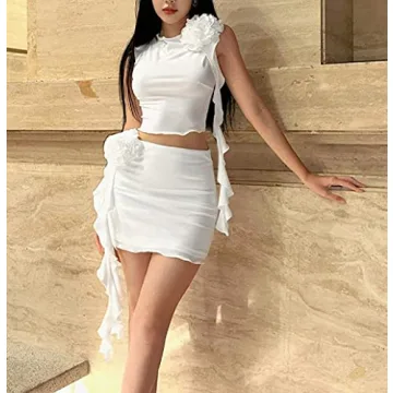 Y2K Ruffle Skirt Set Off Shoulder Tube Top Outfit