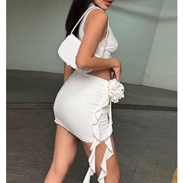 Y2K Ruffle Skirt Set Off Shoulder Tube Top Outfit