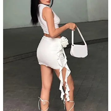 Y2K Ruffle Skirt Set Off Shoulder Tube Top Outfit