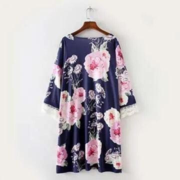 ZEAMO Women Flowy Sheer Crop Sleeves Loose Chiffon Kimono Cardigan Blouse Top (Small, Navy Blue2)