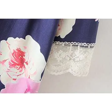 ZEAMO Women Flowy Sheer Crop Sleeves Loose Chiffon Kimono Cardigan Blouse Top (Small, Navy Blue2)