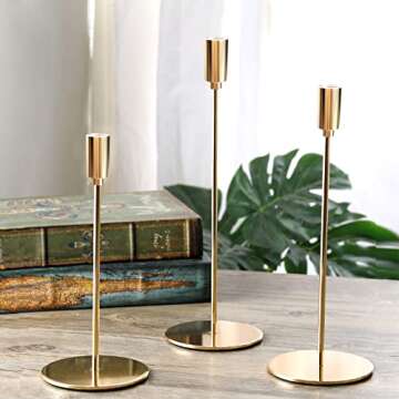 FLARDOR Gold Candle Holders Set 3, Decorative Candlestick Holder for Formal Events, Gifts for Friends, Candelabra Elegant Decoration for Table (GLOD×3)