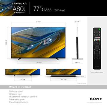 Sony A80J 77 Inch TV: BRAVIA XR OLED 4K Ultra HD Smart Google TV with Dolby Vision HDR and Alexa Compatibility XR77A80J- 2021 Model, Black
