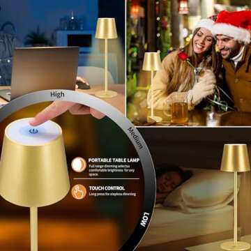 IMQSQIK 2 Pack Cordless Table Lamp, 5000mAh Portable Rechargeable LED Desk Lamp (Gold)