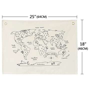 Canvas Banner Hanging Flag Banner for Nursery and Playroom Wall Décor for Kids Trendy Room Décor for Boys and Girls (Map)