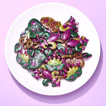 CEALXHENY 40PCS Mardi Gras Charms for Jewelry Making Rhinestone Enamel Mask Crown Fleur De Lis Pendant Charms for Necklace Bracelet Earrings Making DIY Crafts (40PCS Glitter Charms)