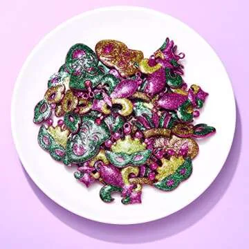 CEALXHENY 40PCS Mardi Gras Charms for Jewelry Making Rhinestone Enamel Mask Crown Fleur De Lis Pendant Charms for Necklace Bracelet Earrings Making DIY Crafts (40PCS Glitter Charms)