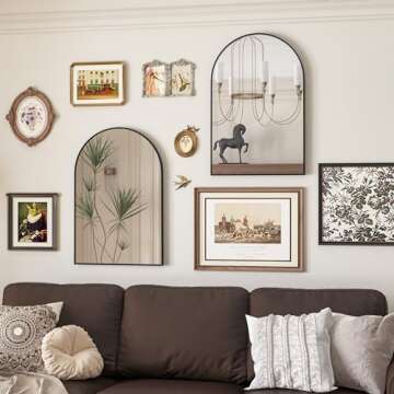 Poseerkey 2-Pack 30x20 inch Arched Wall Mirror, Bathroom Vanity Mirror, Wall Aluminum Frame Arched Mirror, Bathroom Wall Mounted Mirror, entryway, Black (Set of 2)