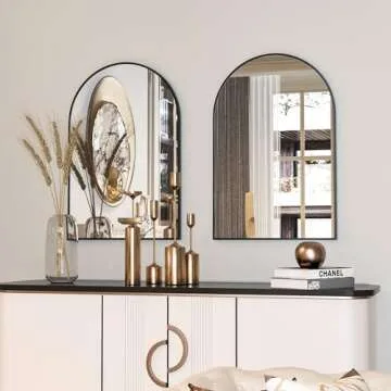 Poseerkey 2-Pack 30x20 inch Arched Wall Mirror, Bathroom Vanity Mirror, Wall Aluminum Frame Arched Mirror, Bathroom Wall Mounted Mirror, entryway, Black (Set of 2)