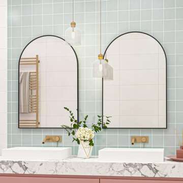 Poseerkey 2-Pack 30x20 inch Arched Wall Mirror, Bathroom Vanity Mirror, Wall Aluminum Frame Arched Mirror, Bathroom Wall Mounted Mirror, entryway, Black (Set of 2)