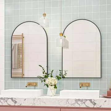 Poseerkey 2-Pack 30x20 inch Arched Wall Mirror, Bathroom Vanity Mirror, Wall Aluminum Frame Arched Mirror, Bathroom Wall Mounted Mirror, entryway, Black (Set of 2)