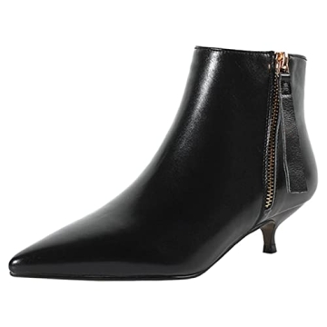 Elegant COLETER Black Leather Kitten Heels for Women