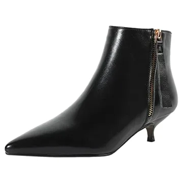 Elegant COLETER Black Leather Kitten Heels for Women