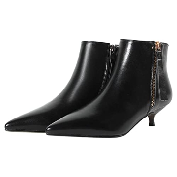 Elegant COLETER Black Leather Kitten Heels for Women