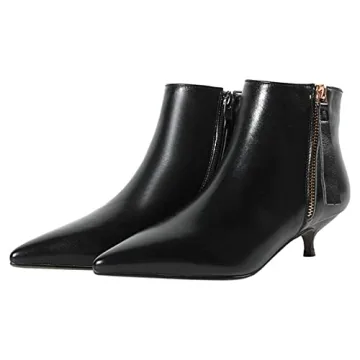 Elegant COLETER Black Leather Kitten Heels for Women