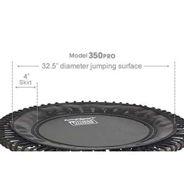 JumpSport 350 PRO Indoor Heavy Duty Lightweight 39-Inch Fitness Rebounder Adults Trampoline with Sporty Steel Handle Bar Accessory for Workouts, Black