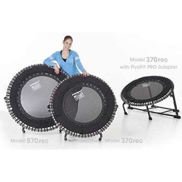 JumpSport 350 PRO Indoor Heavy Duty Lightweight 39-Inch Fitness Rebounder Adults Trampoline with Sporty Steel Handle Bar Accessory for Workouts, Black