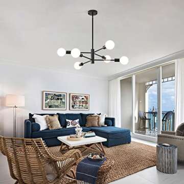 HHR Modern Sputnik Chandelier, Industrial 6-Light Black Ceiling Light Fixture,Height Adjustable Ligh...