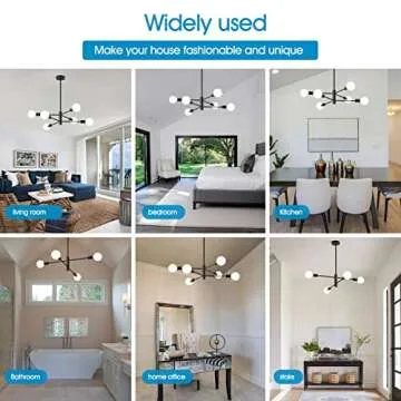 HHR Modern Sputnik Chandelier, Industrial 6-Light Black Ceiling Light Fixture,Height Adjustable Lighting for Kitchen Island,Bedroom Dining Room Living Room Farmhouse