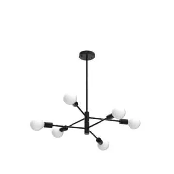 HHR Modern Sputnik Chandelier, Industrial 6-Light Black Ceiling Light Fixture,Height Adjustable Lighting for Kitchen Island,Bedroom Dining Room Living Room Farmhouse