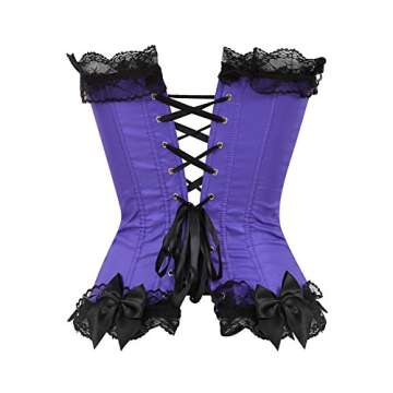 Floral Trim Corsets for Women Overbust Waist Cincher Bustier Corset Top X-Small Purple
